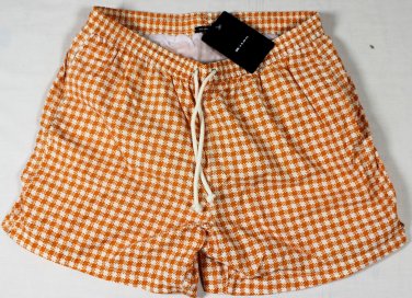 KITON SWIMSUIT $425 ORANGE/WHITE GINGHAM CHECK LOGO RESORT TRUNK XXL 56e NEW