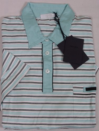 PRADA POLO $435 BLACK/TEAL/WHITE 3-BTN COUTURE LOGO SLIM FIT POLO XXL 56e NEW