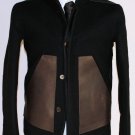 RICK OWENS COAT $2680 BLACK/TAN CALFSKIN/WOOL CONTRAST PANEL JACKET 40 50e NEW