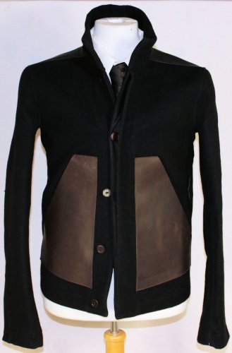 RICK OWENS COAT $2680 BLACK/TAN CALFSKIN/WOOL CONTRAST PANEL JACKET 40 50e NEW