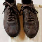 SANTONI SHOES $495 DK BROWN OIL RUBBED LOGO EMBOSSED STRIPE TRAINER 9.5 42.5 NEW