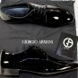 GIORGIO ARMANI SHOES $820 BLACK PATENT CALFSKIN ALMOND TOE DERBY 9.5 42.5e NEW