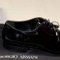 GIORGIO ARMANI SHOES $820 BLACK PATENT CALFSKIN ALMOND TOE DERBY 9.5 42.5e NEW