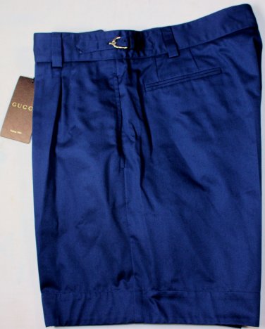 GUCCI PANTS $630 DARK BLUE LOGO HORSEBIT ORNAMENTED WALKING SHORTS 34 50e NEW