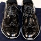 PRADA SHOES $690 BLACK CALFSKIN TOE ORNAMENT WINGTIP BROGUE DERBY 7 40  NEW