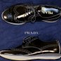 PRADA SHOES $690 BLACK CALFSKIN TOE ORNAMENT WINGTIP BROGUE DERBY 7 40  NEW