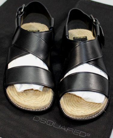 DSQUARED2 SHOES $565 BLACK CALF BROADSTRAP ESPADRILLE SOLE SANDALS 8.5 41.5e NEW