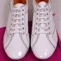 ETRO SHOES $435 WHITE/GRAY/NAVY PATENT LEATHER LOGO PINHOLE TRAINER 8D 41e NEW
