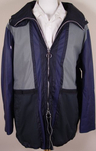 GUCCI JACKET $1,995 NAVY LEATHER ACCENTED LOGO ORNAMENTED HOODED COAT XL 54 NEW