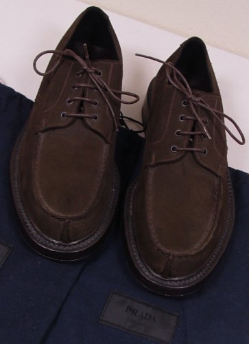 PRADA SHOES $650 DARK BROWN SUEDE SPLIT TOE SUMMER DERBY 9 42e NEW