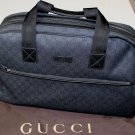 GUCCI BOWLER BAG $1450 SLATE BLUE LOGO GUCCICCIMA NYLON/LEATHER OVERNIGHTER  NEW