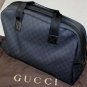 GUCCI BOWLER BAG $1450 SLATE BLUE LOGO GUCCICCIMA NYLON/LEATHER OVERNIGHTER NEW