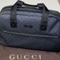 GUCCI BOWLER BAG $1450 SLATE BLUE LOGO GUCCICCIMA NYLON/LEATHER OVERNIGHTER NEW