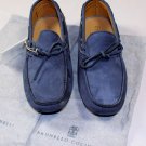 BRUNELLO CUCINELLI SHOES $735 SMOKE BLUE PEBBLE SOLE LOGO DRIVER 11.5 44.5 NEW
