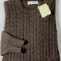 BRUNELLO CUCINELLI SWEATER DARK BROWN 100%CASHMERE CABLE KNIT CREW XL 54e NEW