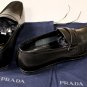 PRADA SHOES $665 BLACK LOGO EMBOSSED PENNY VAMP NATURAL LOAFER 8 41e NEW