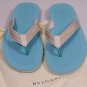 BULGARI SHOES $295 LT BLUE/BEIGE LOGO THONG BULGARI SANDALS BEACHWEAR 11 44e NEW