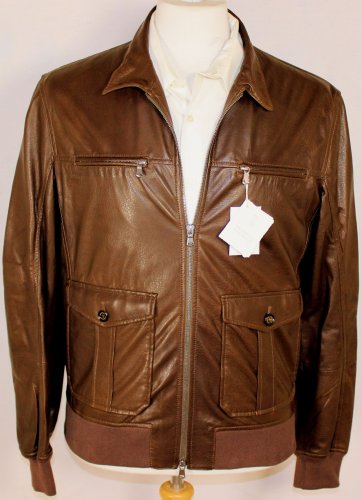 BRUNELLO CUCINELLI COAT $5100 DARK BROWN WAXED CALF BOMBER JACKET L 52e NEW