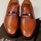 A. TESTONI SHOES $795 BROWN LOGO ORNAMENTED VAMP HANDMADE LOAFER 7.5 40.5e NEW