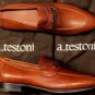 A. TESTONI SHOES $795 BROWN LOGO ORNAMENTED VAMP HANDMADE LOAFER 7.5 40.5e NEW