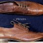PRADA SHOES $850 DARK BROWN VINTAGE CALF WINGTIP BROGUE DERBY 10.5 43.5 NEW