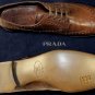 PRADA SHOES $850 DARK BROWN VINTAGE CALF WINGTIP BROGUE DERBY 10.5 43.5 NEW