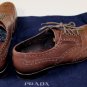 PRADA SHOES $850 DARK BROWN VINTAGE CALF WINGTIP BROGUE DERBY 10.5 43.5 NEW