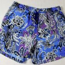 ETRO SWIM TRUNKS $365 BLUE/PURPLE CHECK FLORAL PRINT LOGO SWIM SHORTS SM 48e NEW