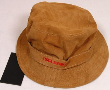 DSQUARED2 HAT $545 BROWN GOATSKIN LOGO BANDED FEDORA BUCKET HAT UNISEX SMALL NEW