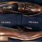 PRADA SHOES $995 DARK BROWN WING-TIP TASSELED TOE ORNAMENTED LOAFER 11 44e NEW