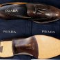 PRADA SHOES $995 DARK BROWN WING-TIP TASSELED TOE ORNAMENTED LOAFER 11 44e NEW