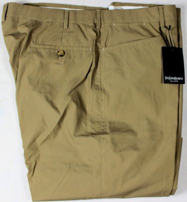 YSL RIVE GAUCHE PANTS $550 BROWN 100%COTTON SLASH POCKET CHINO SLACKS 40 56e NEW