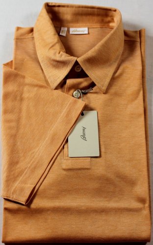 BRIONI POLO $395 ORANGE CREAM COMBED COTTON 3-BTN POLO GOLF SHIRT LG 52e NEW