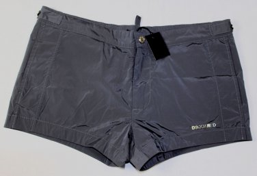 DSQUARED2 SWIM TRUNKS $445 SLATE GRAY LOGO ORNAMENTED BOXER SWIMSUIT SM 48e NEW