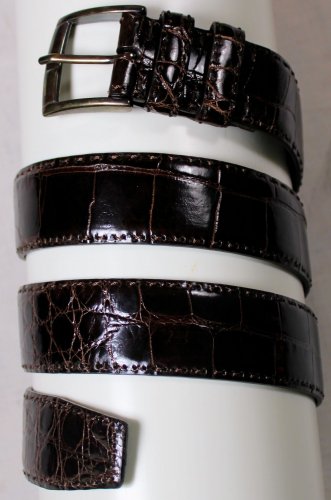 KITON BELT $2990 DK BROWN ALLIGATOR SKIN SOLID STERLING SILVER BUCKLE 42 105 NEW