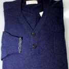 BRUNELLO CUCINELLI SWEATER NAVY 100%CASHMERE 2-BTN CHEST PKT V-NECK XL 54 NEW