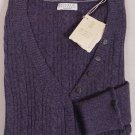 BRUNELLO CUCINELLI SWEATER PURPLE 100%CASHMERE CABLE KNIT 5-BTN V-NECK MED 6 NEW