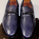 A. TESTONI SHOES $795 NAVY LOGO ORNAMENTED VAMP HANDMADE LOAFER 11 44e NEW