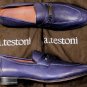 A. TESTONI SHOES $795 NAVY LOGO ORNAMENTED VAMP HANDMADE LOAFER 11 44e NEW