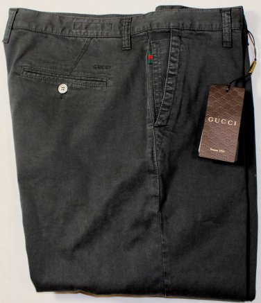 GUCCI PANTS $640 DARK GRAY LOGO EMBROIDERED CHINO SLACKS 38 54e NEW