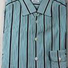 KITON DRESS SHIRT $775 GREEN/BLUE BOLD/TRACK STRIPE HANDMADE SHIRT 18/37 45e NEW