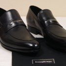 ZEGNA SHOES $655 BLACK CALFSKIN LOGO ORNAMENTED VAMP LOAFERS 11.5 44.5e NEW