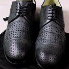 DOLCE & GABBANA SHOES $825 BLACK LEATHER DOTCUT PATTERN CAPTOE  DERBY 12 45e NEW