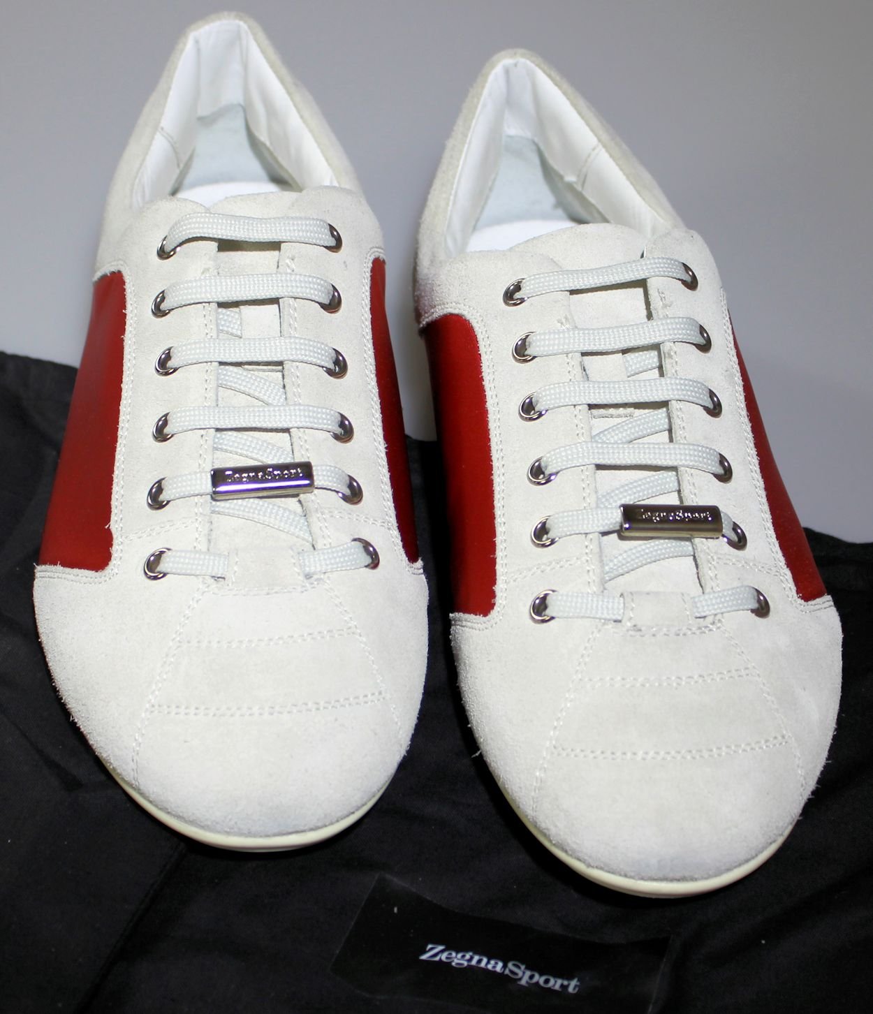 ZEGNA SPORT SHOES $445 RED/WHITE SUEDE CALF LOGO ORNAMENTED TRAINER 12 ...