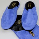 CHARVET SHOES $545 BLUE CALFSKIN HOUSE SLIPPERS LOGO TRAVEL POUCH L 9-10 NEW