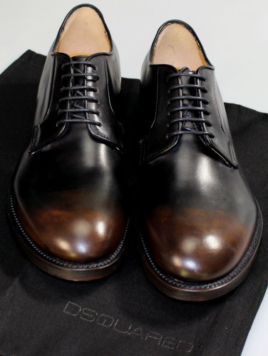 DSQUARED2 SHOES $895 BLACK BURNISHED TOE CALFSKIN GOODYEAR WELT DERBY 10 43e NEW