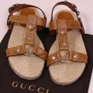 GUCCI SHOES $590 BROWN CROC STAMPED LOGO EMBOSS CHARM BUCKLED SANDAL 12 45 NEW