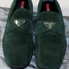 PRADA SPORT SHOES $545 DARK GREEN SUEDE LOGO ORNAMENTED SMART CALF 6.5 36.5e NEW