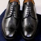 PRADA SHOES $950 BLACK BRUSHED CALFSKIN WINGTIP BROGUE STITCHED DERBY 11 44 NEW