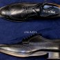 PRADA SHOES $950 BLACK BRUSHED CALFSKIN WINGTIP BROGUE STITCHED DERBY 11 44 NEW